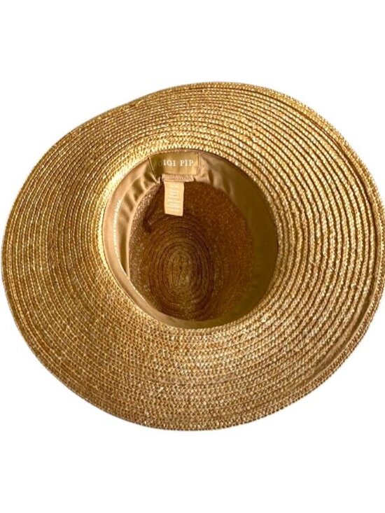 Gigi Pip Isla Wide Brim Wheat Straw Fedora Sun Hat Camel Suede Band One Size main image 5